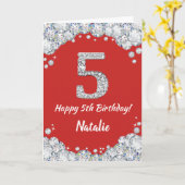 Happy 5th Birthday Red en Silver Glitter Card Kaart (Gele Bloem)