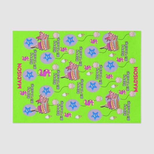 Happy 5th Birthday Tissue Paper #5 Green Tissuepapier (Voorkant)