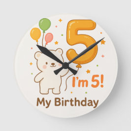 Happy 5th Birthday Wall Clock – Colorful Balloon D Ronde Klok