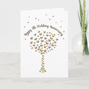 Happy 5th Wedding Anniversary, wood heart tree Kaart