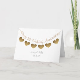 Happy 5th Wedding Jubileum, houten hartslag Kaart