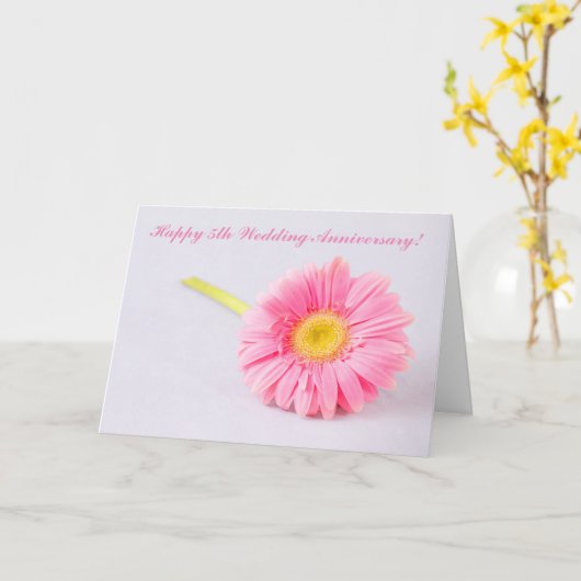 Happy 5th Wedding Jubileum Pink Daisy Kaart (Gele Bloem)