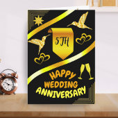 Happy 5th Wedding Jubileum Zwart & Goud Modern Kaart