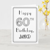 Happy 60th Birthday, Art Deco Style met aangepaste Kaart (Gele Bloem)