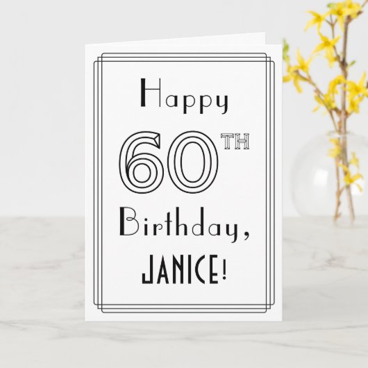 Happy 60th Birthday, Art Deco Style met aangepaste Kaart (Gele Bloem)