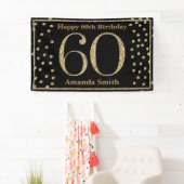 Happy 60th Birthday Banner Black en Gold Glitter (Insitu)