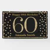 Happy 60th Birthday Banner Black en Gold Glitter (Horizontaal)