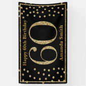 Happy 60th Birthday Banner Black en Gold Glitter (Verticaal)
