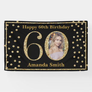 Happy 60th Birthday Banner Black en Gold Photo
