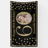 Happy 60th Birthday Banner Black en Gold Photo (Verticaal)