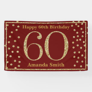 Happy 60th Birthday Banner Burgundy Red Gold