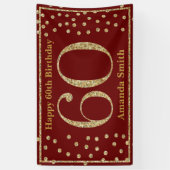 Happy 60th Birthday Banner Burgundy Red Gold (Verticaal)