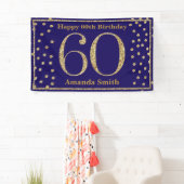 Happy 60th Birthday Banner Navy Blue Gold Glitter (Insitu)