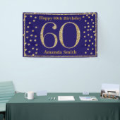Happy 60th Birthday Banner Navy Blue Gold Glitter (Beurs)