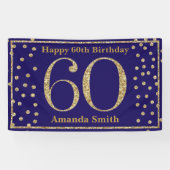 Happy 60th Birthday Banner Navy Blue Gold Glitter (Horizontaal)