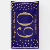 Happy 60th Birthday Banner Navy Blue Gold Glitter (Verticaal)