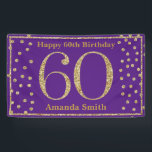 Happy 60th Birthday Banner Paars en Gold Glitter<br><div class="desc">Fijne 60ste verjaardag Banner Paars en Gold Glitter Confetti. Afdrukbaar digitaal. Voor verdere aanpassing,  te klikken gelieve de knoop "van de Aanpassing het"en ons ontwerphulpmiddel te gebruiken om deze sjabloon te wijzigen.</div>