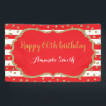 Happy 60th Birthday Banner Red en Gold Glitter<br><div class="desc">Fijne 60ste verjaardag banner voor vrouwen of man. Rood en goudfeest feestdag. Glitter Confetti. Zwarte en witte strepen. Afdrukbaar digitaal. Voor verdere aanpassing,  te klikken gelieve de knoop "van de Aanpassing het"en ons ontwerphulpmiddel te gebruiken om deze sjabloon te wijzigen.</div>