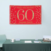 Happy 60th Birthday Banner Red en Gold Glitter (Beurs)