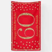 Happy 60th Birthday Banner Red en Gold Glitter (Verticaal)