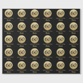 Happy 60th Birthday Black en Gold Glitter Cadeaupapier (Vlak)