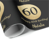 Happy 60th Birthday Black en Gold Glitter Cadeaupapier (Rol Hoek)
