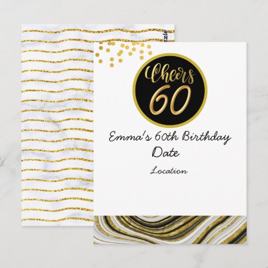 Happy 60th Birthday Black en Gold-thema Briefkaart (Voorkant / Achterkant)