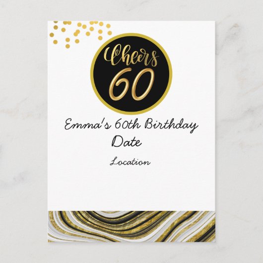 Happy 60th Birthday Black en Gold-thema Briefkaart (Voorkant)