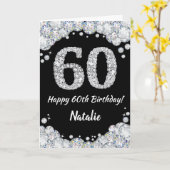 Happy 60th Birthday Black en Silver Glitter Card Kaart (Gele Bloem)