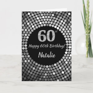 Happy 60th Birthday Black en Silver Glitter Card Kaart
