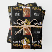 Happy 60th Birthday Black Gold Foliage Photo  Inpakpapier Vel (In situ)