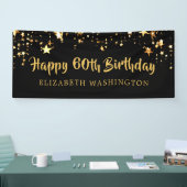 Happy 60th Birthday Black Gold Stars of Jouw tekst Spandoek (Beurs)