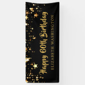 Happy 60th Birthday Black Gold Stars of Jouw tekst Spandoek (Verticaal)