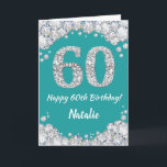 Happy 60th Birthday Blauwgroen en Silver Glitter C Kaart<br><div class="desc">Happy 60th Birthday Blauwgroen Turquoise Aqua en Silver Glitter Card met persoonlijke naam. Voor verdere aanpassing,  te klikken gelieve de knoop "van de Aanpassing het"en ons ontwerphulpmiddel te gebruiken om deze sjabloon te wijzigen.</div>