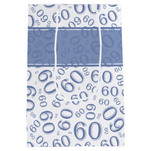 Happy 60th Birthday Blue and White Number Pattern Medium Cadeauzakje (Achterkant)