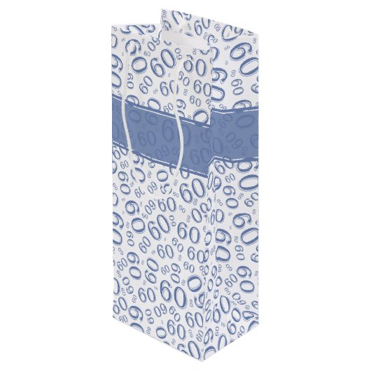Happy 60th Birthday Blue and White Number Pattern Wijn Cadeautas (Achterkant Gekanteld)
