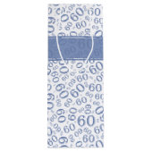 Happy 60th Birthday Blue and White Number Pattern Wijn Cadeautas (Achterkant)