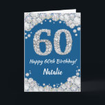 Happy 60th Birthday Blue en Silver Glitter Card Kaart<br><div class="desc">Happy 60th Birthday Blue en Silver Glitter Card met persoonlijke naam. Voor verdere aanpassing,  te klikken gelieve de knoop "van de Aanpassing het"en ons ontwerphulpmiddel te gebruiken om deze sjabloon te wijzigen.</div>