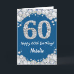 Happy 60th Birthday Blue en Silver Glitter Card Kaart<br><div class="desc">Happy 60th Birthday Blue en Silver Glitter Card met persoonlijke naam. Voor verdere aanpassing,  te klikken gelieve de knoop "van de Aanpassing het"en ons ontwerphulpmiddel te gebruiken om deze sjabloon te wijzigen.</div>