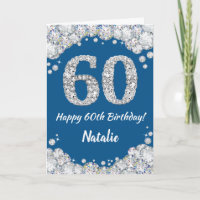 Happy 60th Birthday Blue en Silver Glitter Card