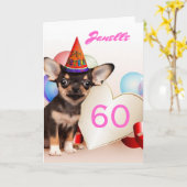 Happy 60th Birthday Chihuahua wenskaart Kaart (Gele Bloem)