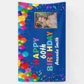 Happy 60th Birthday Colorful Balloons Blue Spandoek (Verticaal)