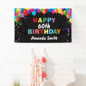Happy 60th Birthday Colorful Balloons Confetti Spandoek (Insitu)