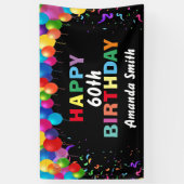 Happy 60th Birthday Colorful Balloons Confetti Spandoek (Verticaal)