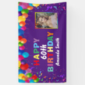 Happy 60th Birthday Colorful Balloons Paars Spandoek (Verticaal)