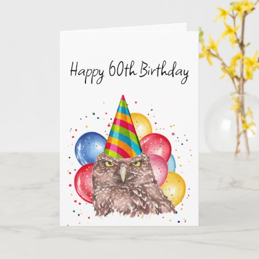 Happy 60th Birthday Fun Owl Humor Kaart (Gele Bloem)