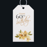Happy 60th Birthday Gift Labels Cadeaulabel<br><div class="desc">Deze cadeau labels zijn perfect voor uw speciale evenement. Dit ontwerp is voorzien van een heldere,  witte achtergrond,  koperen en zwarte typografie en zachte gele bloemen.</div>