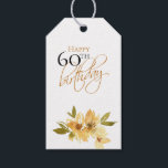 Happy 60th Birthday Gift Labels Cadeaulabel<br><div class="desc">Deze cadeau labels zijn perfect voor uw speciale evenement. Dit ontwerp is voorzien van een heldere,  witte achtergrond,  koperen en zwarte typografie en zachte gele bloemen.</div>