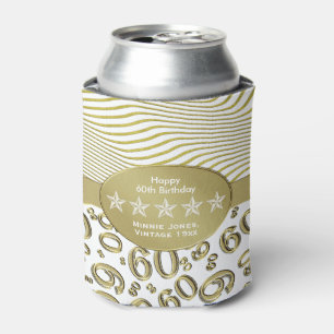 Happy 60th Birthday Gold en White Number Pattern Blikjeskoeler