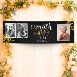 Happy 60th Birthday Gold Foliage 3 Photo Backdrop Spandoek